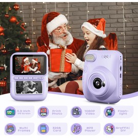 GREENKINDER GREENKINDER Sofortbildkamera Kinder,14MP 3.0 Zoll Bildschirm Kinderkamera Sofortbildkamera mit 32G Karte,Druckpapier & Farbigen Stiften,1080P Kamera Kinder Sofortdruck,Geschenk für Kinder 3-12 Jahren