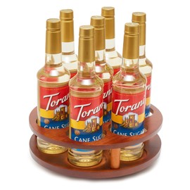 GOVOKOI Wood Rotating Coffee Syrup Organizer, 7 Bottles Coffee Syrup Rack, Coffee Station Organizer with Large Base and Anti-Slip Pads