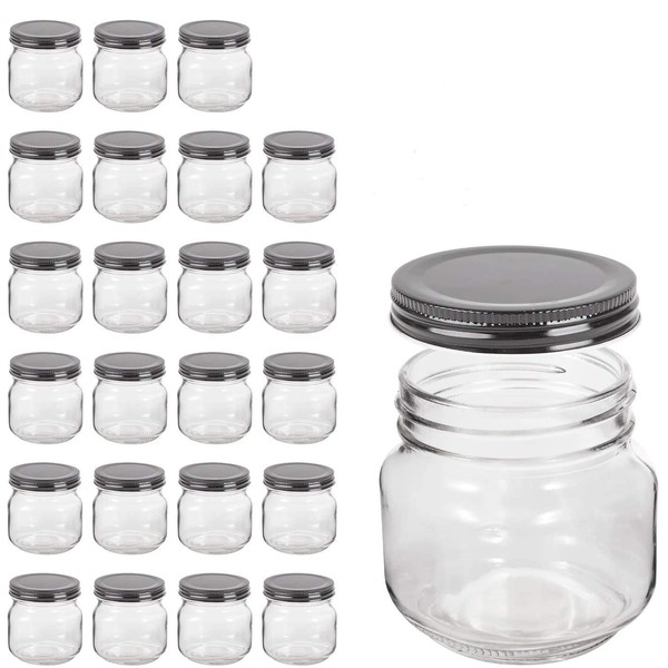 QAPPDA Mason Jars,Glass Jars With Lids 8 oz,Canning Jars For Pickles And Kitchen Storage,Wide Mouth Spice Jars With Black Lids For Honey,Caviar,Herb,Jelly,Jams,Set of 24…