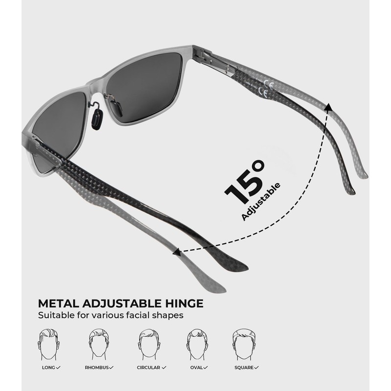 QALLY Carbon Fiber Polarized Sunglasses for Men Trendy Driving Sunglasses