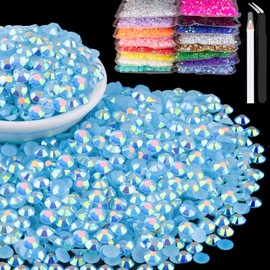 5000pcs 5mm Resin Rhinestones Bulk, Lake Blue AB Flatback Round Jelly Rhinestones Bedazzling Non Hotfix Crystal Gems Large Quantity Wholesale for DIY Crafts Clothes Tumblers Face Makeup Manicure