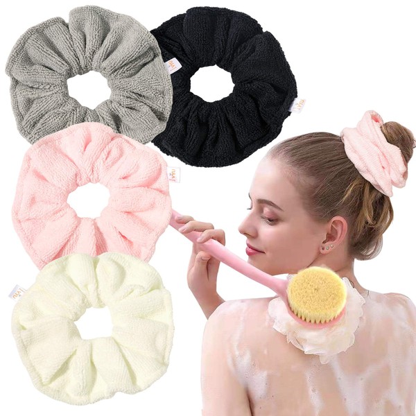 Ivyu Microfiber Hair Drying Scrunchies Towel Fiber - Buns Large Big Jumbo Scrunchie for Curl Hair for Bed Pool Shower Warp Wet Anti Frizz Hair Products Absorbent Fast Terry Cloth Scrunchy Gifts For Women Girls