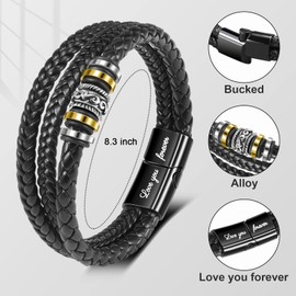 GBTBYS Fathers Day Gift from Wife, Husband Bracelet Gifts from Wife, Inspirational Leather Bracelet, Valentines Day Anniversary Birthday Gift Ideas for Men Him