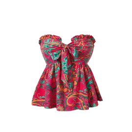 SHENHE Women's Floral Tube Tops Strapless Tie Front Frill Peplum Shirred Boho Summer Bandeau Top Multicolor Medium