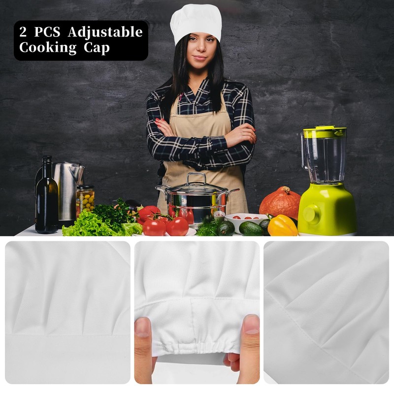 TIESOME 2PCS Adjustable Elastic Chef Hat, Reusable and Washable Durable