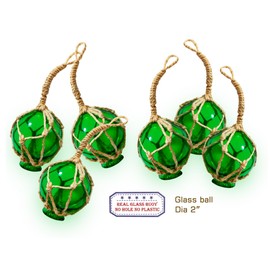 SAILINGSTORY Glass Fishing Float Buoy Ball Nautical Coastal Beach Ornaments for Christmas Tree 2" Green Set of 6 Pack