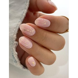 AutyaMee Semi Cured Gel Nail Strips (Sun & Stars), Pink, 20 Pcs Gel Nail Wraps, Stickers, UV Light Required, Salon Quality, Long Lasting
