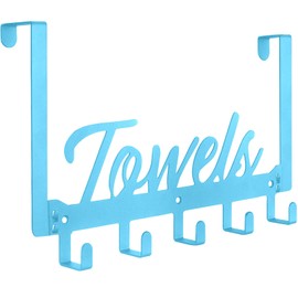 Azmoncy Over The Door Hooks, Towel Rack for Bathroom Over Door Towel Hanger, Towel Holder for Hanging Heavy Duty with 5 Coat Hooks for Pool Bedroom Bathroom Kitchen Towels, Bags(Blue)