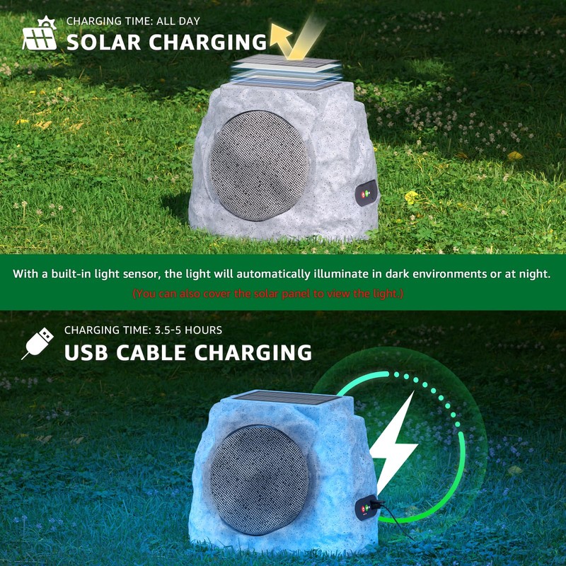 MIKK Outdoor Rock Speakers Waterproof Patio with Lights Color,Multi-Sync Up