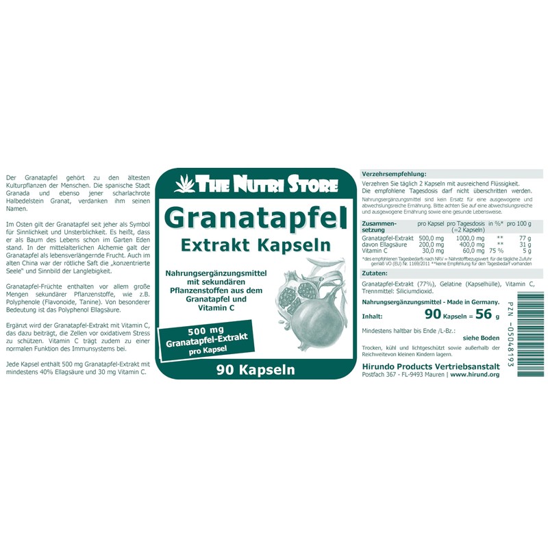 Pomegranate Extract 500 mg Capsules Pack of 90
