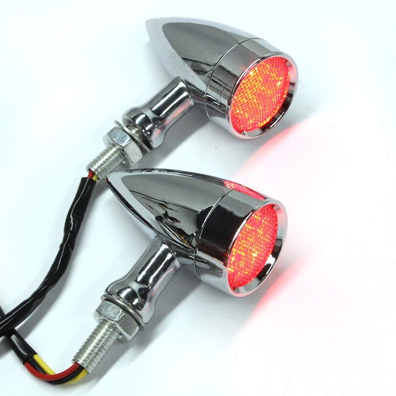 MISS MOLY Chrome Motorcycle LED Turn Signals RED Light Brake