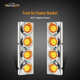 Partsam Trailer Truck Front Air Cleaner Light Bar Bracket Lights 2" Inch 36-2538 LEDs with Visor Amber Lens Amber Light for Western Star Freightliner Peterbilt Kenworth Semi 1 Pair Left+Right