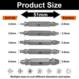 Waziaqoc 6PCS Damaged Screw Extractor Set, Remover for Stripped Screws Nuts & Bolts, Drill Bit Tools for Easy Removal of Rusty & Broken Hardware, HSS Drill Bit Bolt Extractor Kit