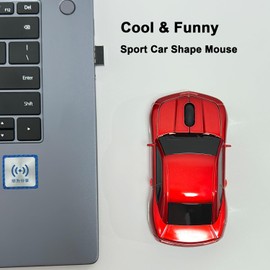 WUQIDA Car Mouse for Compuer, Funny Sport Car Shaped Computer Mouse, 2.4Ghz Wireless Mouse Car Mouse with USB Reciver for Laptop, PC (Red)