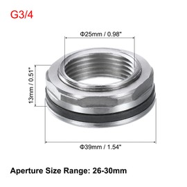 sourcing map 2Pcs Bulkhead Fitting 3/4" Female 304 Stainless Steel Water Tank Connector Water Tank Adapter Thru-Bulk Pipe Fitting with Sealing Tape for Water Tank, Bathtub, and Sink