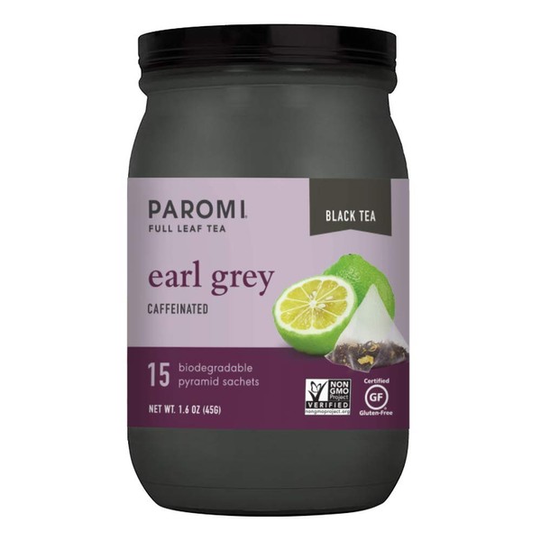 Paromi Tea Earl Grey Black Tea, Non-GMO, 15 Pyramid Tea Bags