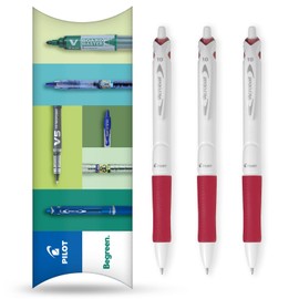Pilot Acroball Pure White Retractable Ballpoint Pen - Begreen Range 79% Recycled - Pack of 3 Pens - Medium 1.0mm Nib - Ideal for Writing, School, Home, Revision, Office. (Red)