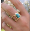 Awmnjtmgpw 18K Gold Inlaid Teardrop pear Shaped Turquoise Ring Size