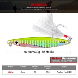 WUWYOUWL Fishing Lures Set, 5PCS Metal Fishing Lure Sequins Spoons with Hard Bait For Sea Lake Lure Tool for Saltwater Freshwater Trout Bass Salmon Fishing (21g*7cm)