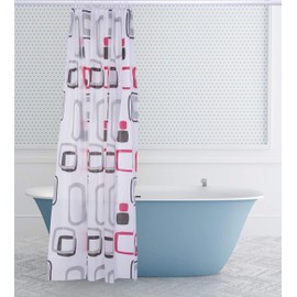 Shower Curtain 180 x 200 cm EVA Waterproof, Anti Mould, Washable, with 12 Rings, Bathroom Curtain for Bathroom Bathtub (Bubble Red/Black)