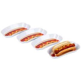 Mind Reader Hot Dog Serving Plate Set, Hosting Essentials, Outdoor Kitchen, Melamine, 8.5" L x 4.5" W x 1" H, 4 pcs, White
