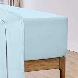 Baby Blue Cotton Percale European Single Fitted Sheets 100x200 cm 1 Pc Only, 100% Long Staple Cotton Plain Weave Fitted Sheet Euro Single with 40 cm Deep Pocket (EU Single Cotton Fitted Sheet) Pizuna