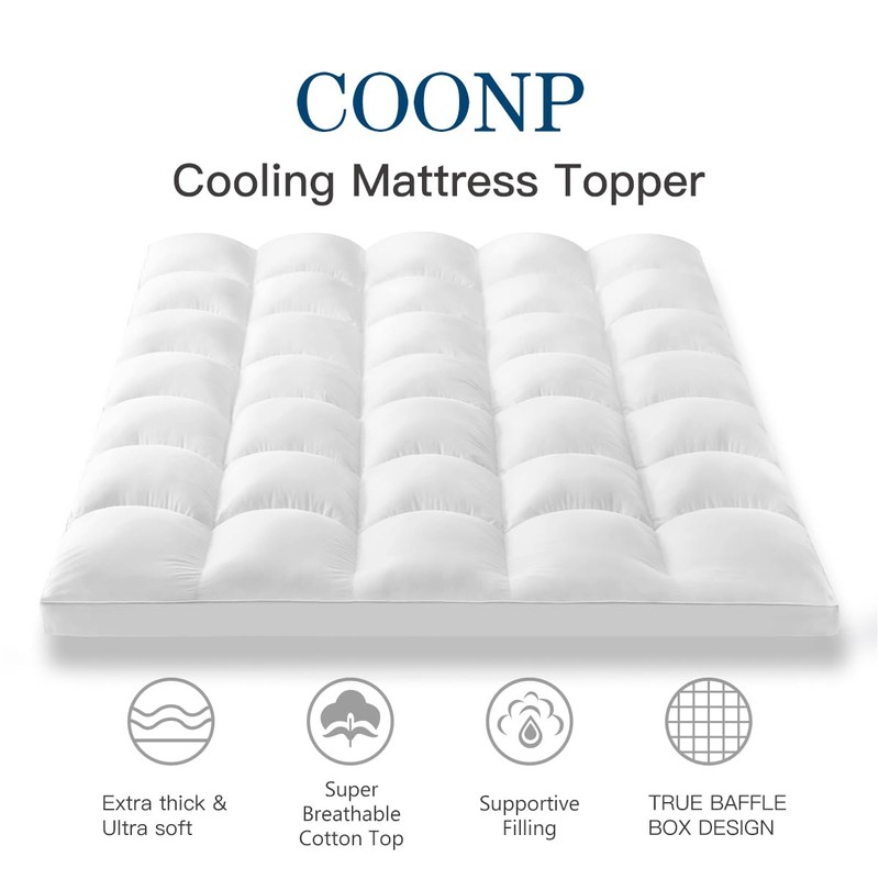 COONP King Mattress Topper, Extra Thick Pillowtop, Cooling Plush Mattress