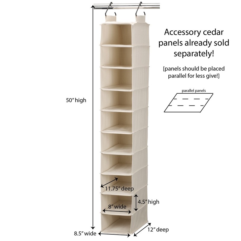 Household Essentials Hanging Shoe Organizer, 10 Wide Cubbies with Cedarline