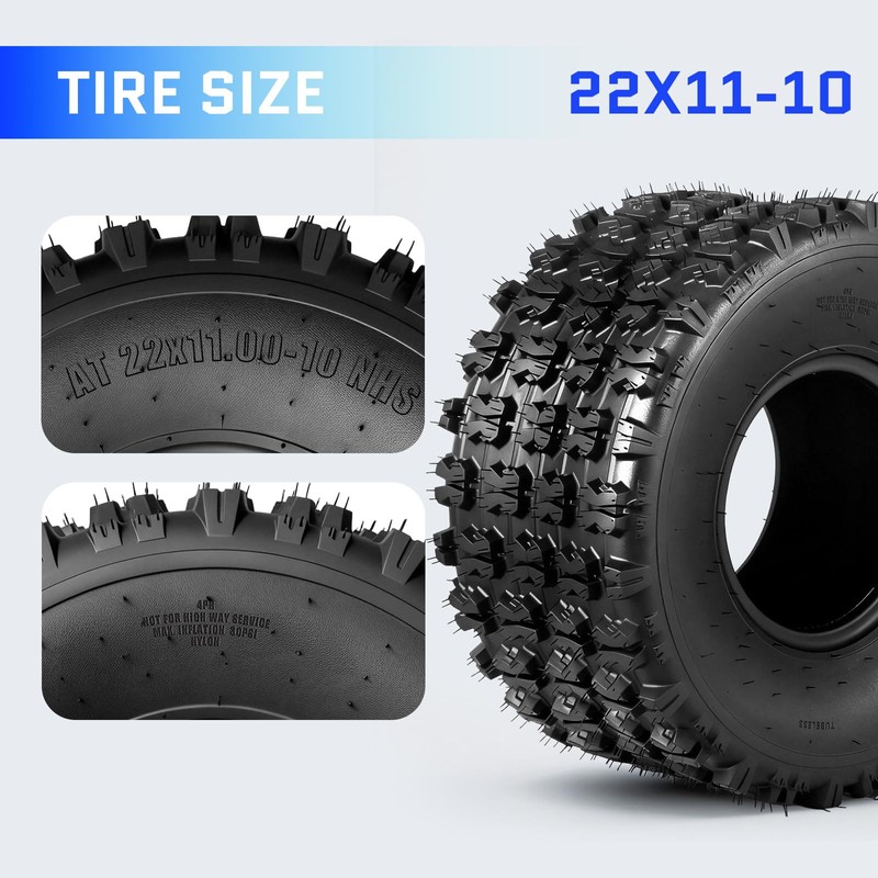 TRIBLE SIX 22x11-10 All Terrain ATV UTV Tires 22x11x10 Tires,