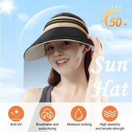 TAGVO Sun Visor Hats UV Protection for Women, Sun Hat, Quick Drying and Breathable, Garden Hat, Hiking Hat, Beach Hat, Beach Hat, Reversible Hat for Beach, Golf, Tennis Cap, black, Unit size