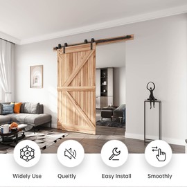 EaseLife 7.5FT Bypass Double Sliding Barn Door Hardware Kit,Single Track, Slide Smoothly Quietly, Easy Install， (7.5FT Track Kit for Double 50" Wide Door)