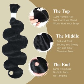 Body Wave Bulk Human Hair For Braiding No Weft Boho Braids Human Hair Brading Hair Extensions 100g One Bundle Wet and Wavy Human Braiding Hair For Boho Braids Natural Black(22inch, Natural Black)