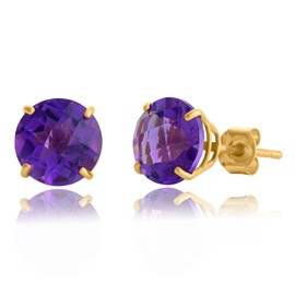 MAX + STONE 10k Yellow Gold 8mm Round February Birthstone Amethyst Stud Earrings for Women