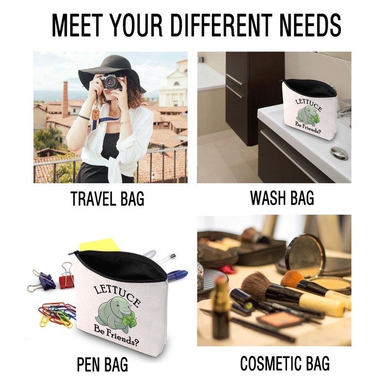 JXGZSO Manatees Cosmetic Bag Veggie Pun Lettuce Be Friends Makeup