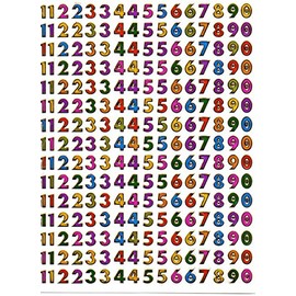 Colourful Numbers Stickers Number 8 mm High 1 Sheet 135 mm x 100 mm Sticker Craft Children Party Metallic Look