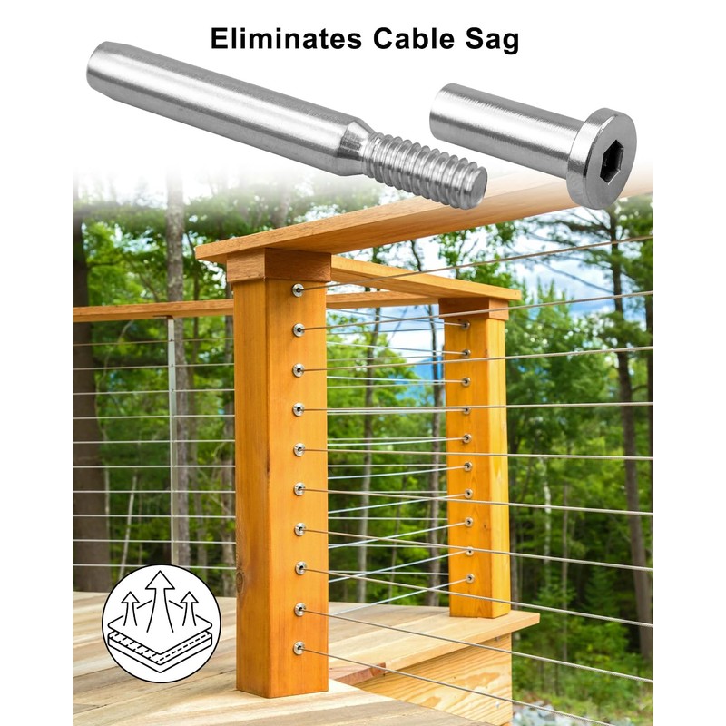 HUQUZN 3/16" Invisible Cable Railing Tensioner Kit for 2"x2" Wood
