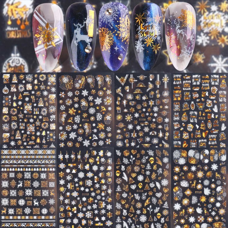 LANODO 8 Pieces Nail Stickers Beautiful 3D Snow Flower Nail