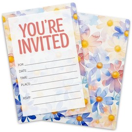 buwanJH Watercolor Daisy Flower Birthday Party Invitation Cards, Daisy Flower Birthday Party Supplies for Boys, Girls, Kids or Teens, Double-Sided Design, 30 Cards with 30 Envelopes