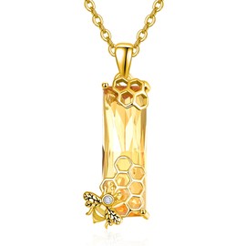 AENEAS Gold Bee Chains for Women, Sterling Silver, Citrine Chain, November Birthstone Chain, Bee Jewellery, Gift for Women, 18 + 2 Inches, Sterling Silver, Citrine