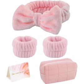 musejoy Diadema y pulsera para spa para el cuidado de la piel, limpiador facial, neceser acolchado, tarjetas en blanco, regalos para mujeres y adolescentes, regalos de moda, diadema y pulsera para spa