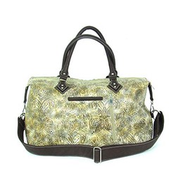 Savana Bone Faux Leather Ladies Bone Duffle Bag Tooled 18x11x8.5