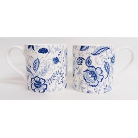 Blue Persia Set of 2 Mugs Blue & White Floral Large Balmoral 13oz Bone China Cups Hand Decorated in UK