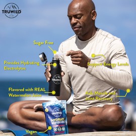 TruWild Natural Hydration Powder Single Serve Zero Sugar - Vegan Electrolytes + Amino Acids - Recovery Drink for Everyday Use – Post Workout Muscle Support Supplement + Magnesium (Watermelon Lemonade)