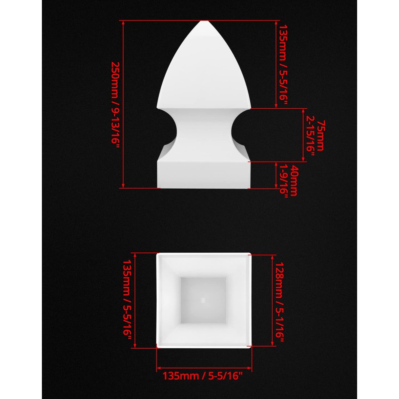 QWORK 4 Pack 5" Vinyl Fence Post Cap in Gothic