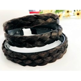 3 PCS Headband Synthetic Hair Plaited Headband Braid Braided With Teeth Hair Band Accessories for Women Girl Wide 1/1.5/2.0 CM : H7 (Brown-LLL)