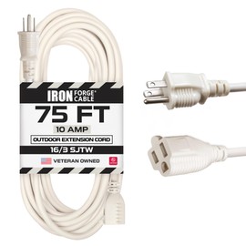 Iron Forge Cable Weatherproof 75 Ft Outdoor Extension Cord - 16/3 SJTW Heavy Duty Beige Extension Cord 3 Prong - 10 Amp Exterior Power Cable