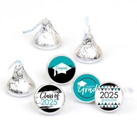 Big Dot of Happiness 2025 Teal Graduation Party Round Candy Sticker Favors - Labels Fit Chocolate Candy (1 Sheet of 108)