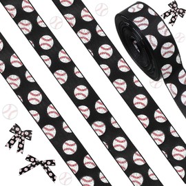 ROCEEI 10 Yards Baseball Ribbon Glitter 7/8 Inch Grosgrain Baseball Craft Sports Ribbon Decorations for Crafts Team Hair Bow Wreath Sport Lanyard Gift Wrapping Crafting Sewing (Black)
