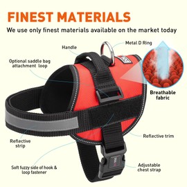Arnés para perro, chaleco reflectante ajustable sin tirones con asa para caminar, entrenar, servicio transpirable sin estrangulamiento, arnés para perros pequeños, medianos o grandes, habitación para parches de circunferencia de 22 a 30 pulgadas, rojo