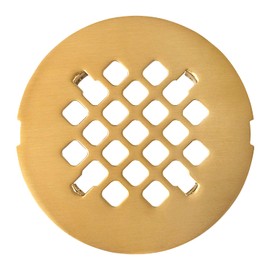 LXLOTUS 4 ¼” Brushed Gold Snap-in Shower Drain Cover - Gold Replacement - 4.25" OD Shower Drain Strainer - Easy Install - Premium Round Shower Drain Cover - Solid Brass Construction